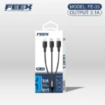FEEX FE-33 - 3 IN 1 Cable 3.1A & 1200m Black & blue mix