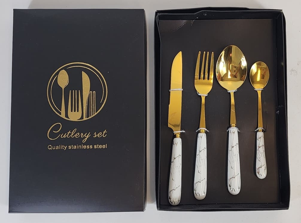 Ag5Ok9ZbJUzgA4TpHwftlfMx5UbaaxpoHFvoY8eg (1) (1) Kitchen Stainless Steel Cutlery White and Gold 4 PCS Set - Stainless Steel - Plastic Handle - Gift Pack - Image 1