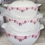 HCA-001-3#3pcs pot set pink color - Ceramic Cereal Bowls, Microwave Oven Safe, Serve Soup,