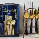 Kitchen Stainless Steel Cutlery Gold and Black 24 PCS Set - Black Painted Top Quality