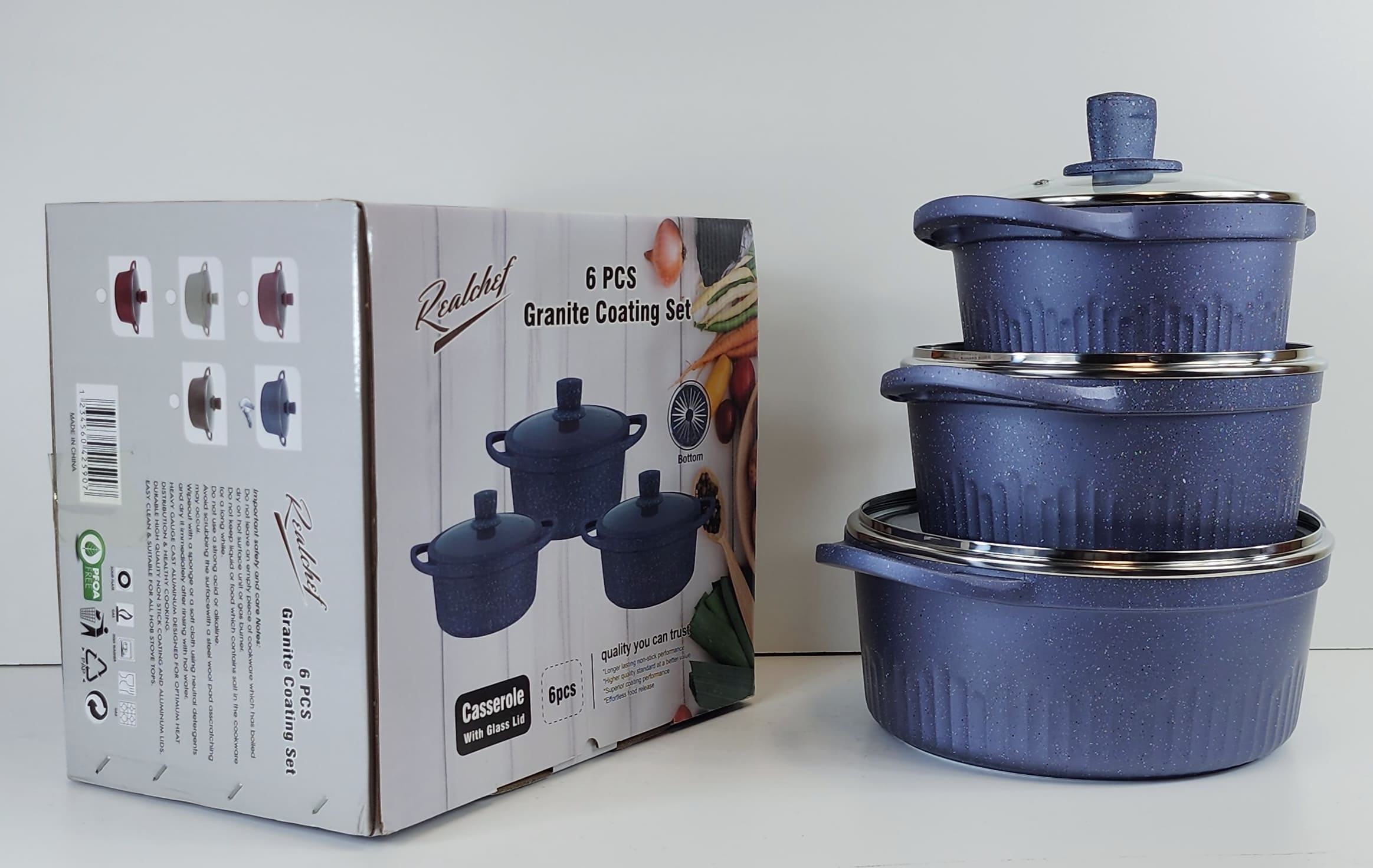 P28NYiigRNzSqh2a5kN9YwBCZlVz14Pef0bD24Yi (1) Realchef 6 PCS Granite Coating Cooking Set - Heat Resistant Glass Lid - Non-Stick Stylish Design Cookware - Image 1