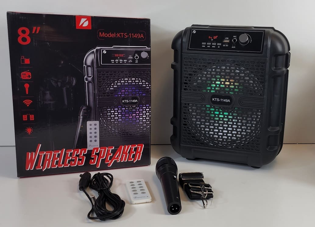 noLNbTjFefdqYVi34UedTFIMnhSYR4B0HBnW1QPR (1) (1) KTS-1149A 8" Wireless Speaker (Rechargeable, Blue tooth) Wirelss Portable Rechargeable with FM / SD Card / USB / Mic Bluetooth Speaker - Image 1