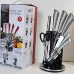 W0103 - Stainless Steel - 8 PCS Non-Stick Coating Knife Set with Rubber Coating Red Handle - Easy Grip and Stylish - Gift Pack
