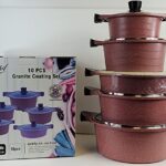 Realchef 10 PCS Granite Marble Coating Cooking Set - Non-Stick with Heat Resistant Glass Lid - Top Quality Cookware