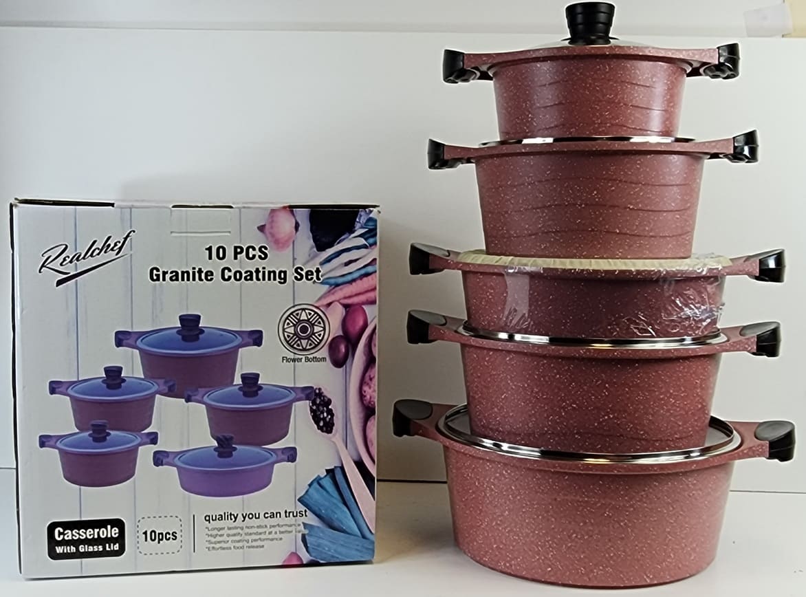 xvUXJCCpiYPPdi0JOTncoqk0ImPpVGkduZWqWwax (1) (1) Realchef 10 PCS Granite Marble Coating Cooking Set - Non-Stick with Heat Resistant Glass Lid - Top Quality Cookware - Image 1