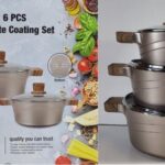Realchef 6 PCS Granite Coating Set - Casserole with Glass Lid - Non-Stick with Wooden Handle and Lid Top