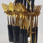 Kitchen Stainless Steel Cutlery Gold and black 24 PCS Set
