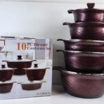 Hot Chef 10 PCS Aluminium Cookware - Die-Cast Aluminium - Non Stick - Marble Coating - Glass Lid - Top Quality Cooking Pots Set