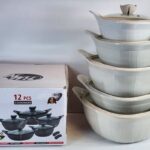 BMN 12 PCS Non-Stick 3 LayerCeramic Series Marble Coating Modern Design Cooking Set - Top Quality Cookware