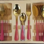 Stainless Steel Gold Polished with Pink Painted Handle - High Quality 36 PCS Cutlery Set - Luxurious Gift Box Set Kitchenware / Homeware / Giftpack