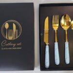 Kitchen Stainless Steel Cutlery Blue and Gold 4 PCS Set - Stainless Steel - Plastic Handle - Gift Pack