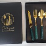 Kitchen Stainless Steel Cutlery Gold and Green 4 PCS Set - Stainless Steel - Plastic Handle - Gift Pack