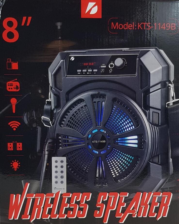 Ncd6NAirNEsehh2MDPZIknQtd7AAuyPmsy5ruX7Q (1) (1) KTS-1149B 8" Wireless Speaker (Rechargeable, Blue tooth) Wirelss Portable Rechargeable with FM / SD Card / USB / Mic Bluetooth Speaker - Image 1