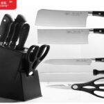 YG-668 - 5 Pcs Stainless Steel Kitchenware / Tableware Knives / Slicer Set with Stand - Black Handle