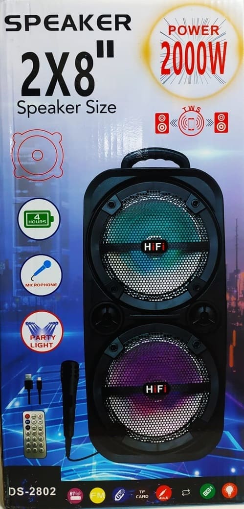 YRPyA03cgjPXMs5lnQPnLPiOVk9Hldv873TSsZWa (1) (1) (1) 2 x 8" Bluetooth Wireless Speaker 2000W PMPO Mic and Remote DS-2802 + 3" Tweeter FM Radion Remote Control - Image 1