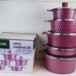 HUOCHO 10 PCS Non-Stick Die-Case Aluminium Cookware - Cooking Set with Glass Lid - Top Quality Cookware