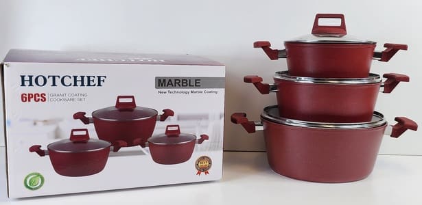 alg07S2eDVRpMAHOE9WgF1U4aQTnvcFIetU81uoK (1) HotChef 6 Pieces Non-Stick Marble Granit Coating Cookware Set - Top Quality Cooking Set - New Technology Marble Coating - Image 1