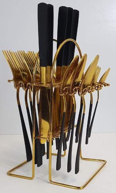 bvjy57xAZhPfXKLn8qEL0ziWghBrzU9WSRkUgvSR (1) Kitchen Stainless Steel Cutlery Gold and Black 24 PCS Set - Elegant Style - Image 1