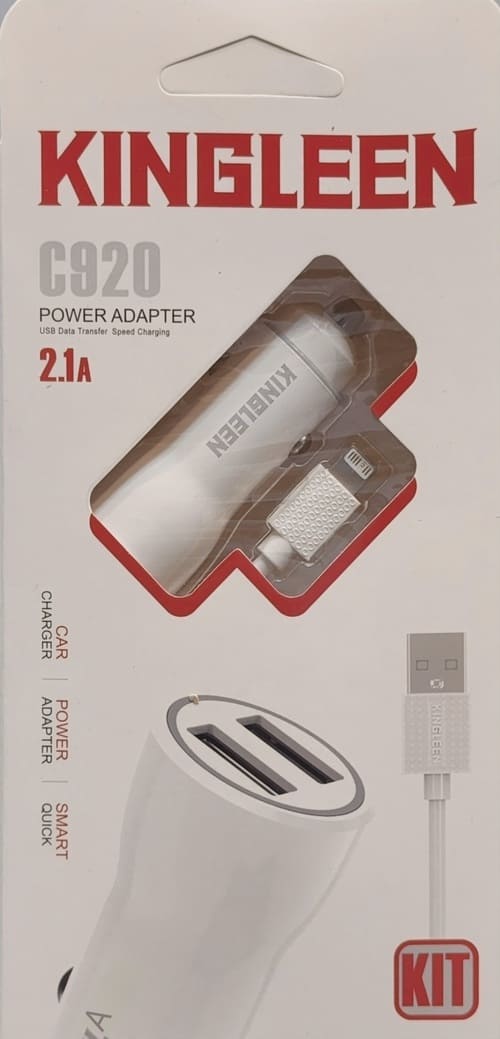 cBVU6aEEaJblsP9Lr1w6UqVOyry57wR84mscpCOU (1) KINGLEEN Double USB CAR CHARGER (C920) 2.4A + iPhone (Lightning) Cable - Image 1
