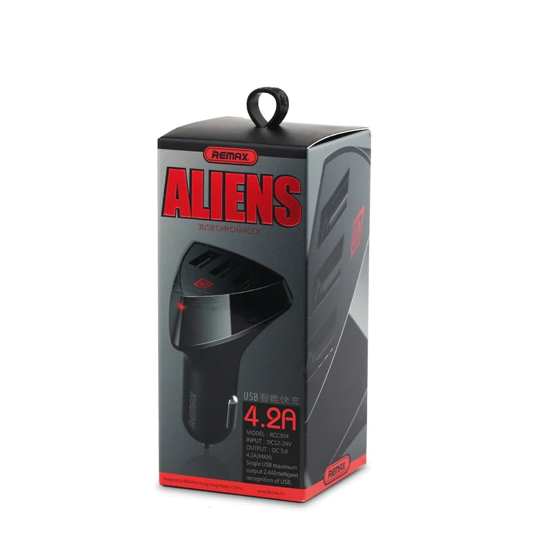 dt5qZNos7pVex3uUHAfnKnZdWzHzp1Iaic5f9hTC Remax 3 USB 4.2Amp Fast CAR CHARGER ALIEN 3 PORTS WITH VOLTAGE INDICATOR RCC304 - Image 1