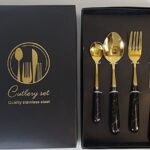 Kitchen Stainless Steel Cutlery Black and Gold 4 PCS Set - Stainless Steel - Plastic Handle - Gift Pack